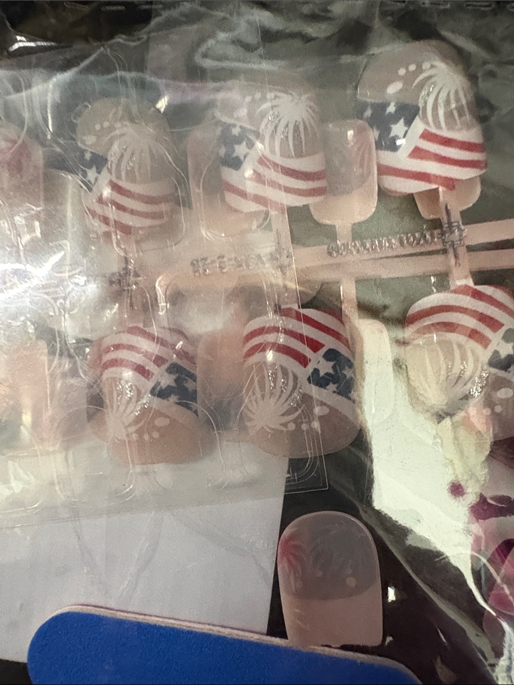 Festive American Flag Press-On Nails in Pink, Red & Blue